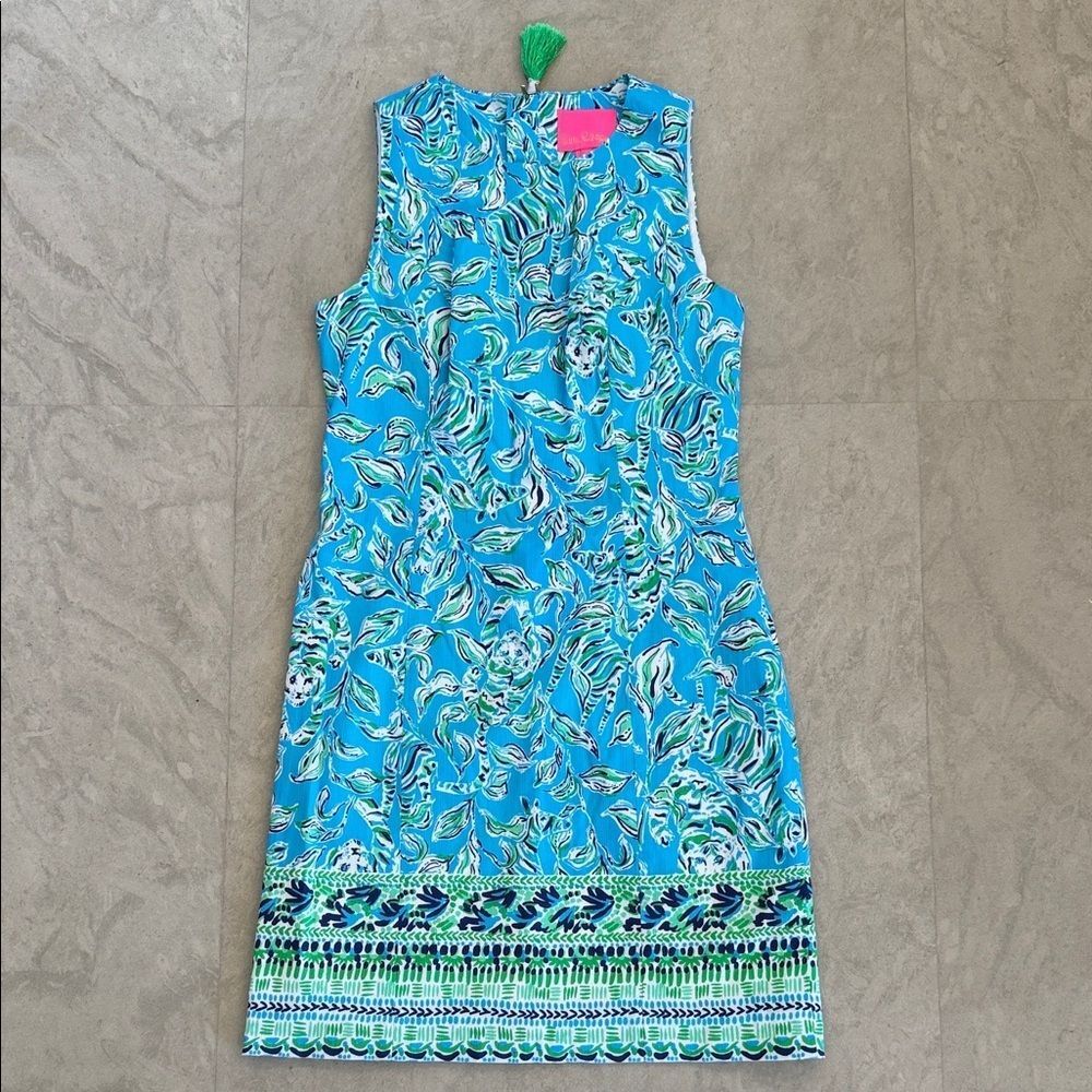 Blue and Green Patterned Sleeveless Dress